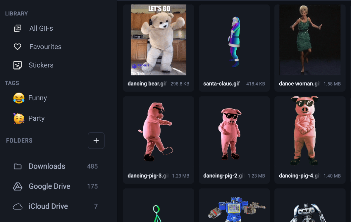 GIF Directory showing a searchable grid of organized GIFs